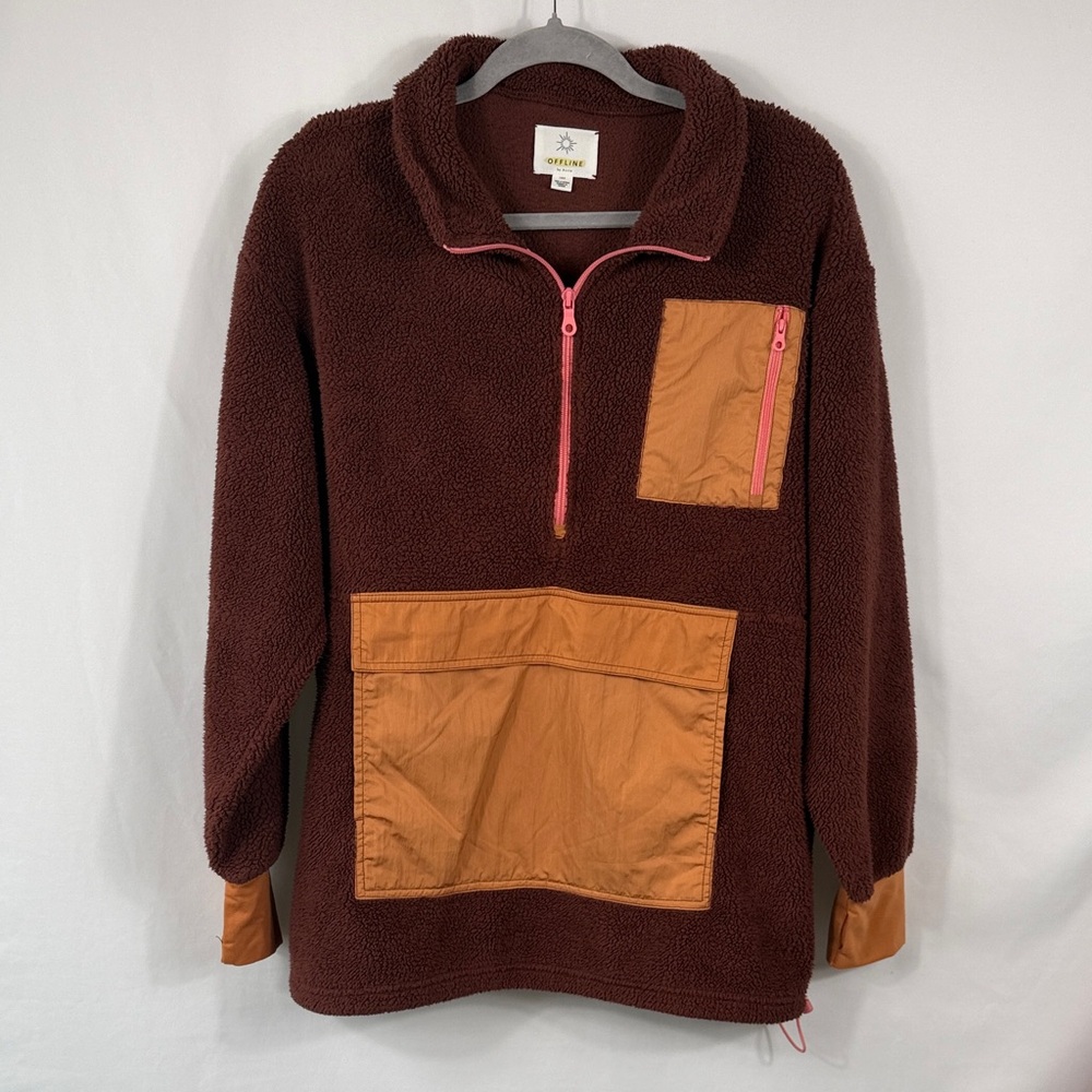 Offline by‎ Aerie Women's Sherpa Nylon Quarter Zip Pullover. Size L. Zip Pockets